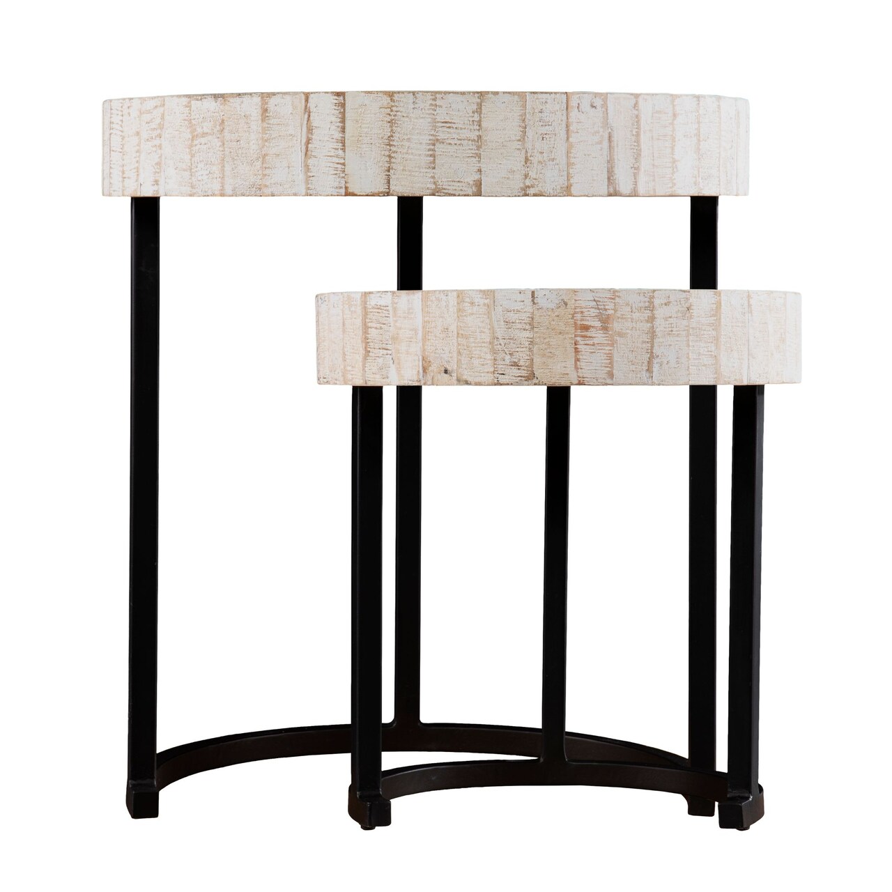 Southern Enterprises Set of 2 White and Black Rustic Round Nesting Side Tables 20.75"